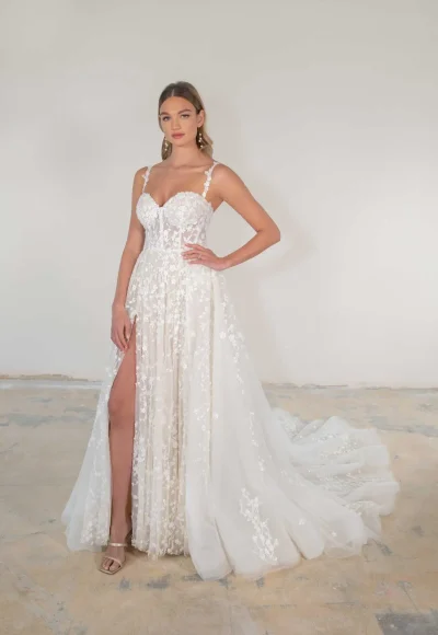 Mixed-Fabrication Wedding Dress with Geometric Lace - Martina Liana Luxe  Wedding Dresses