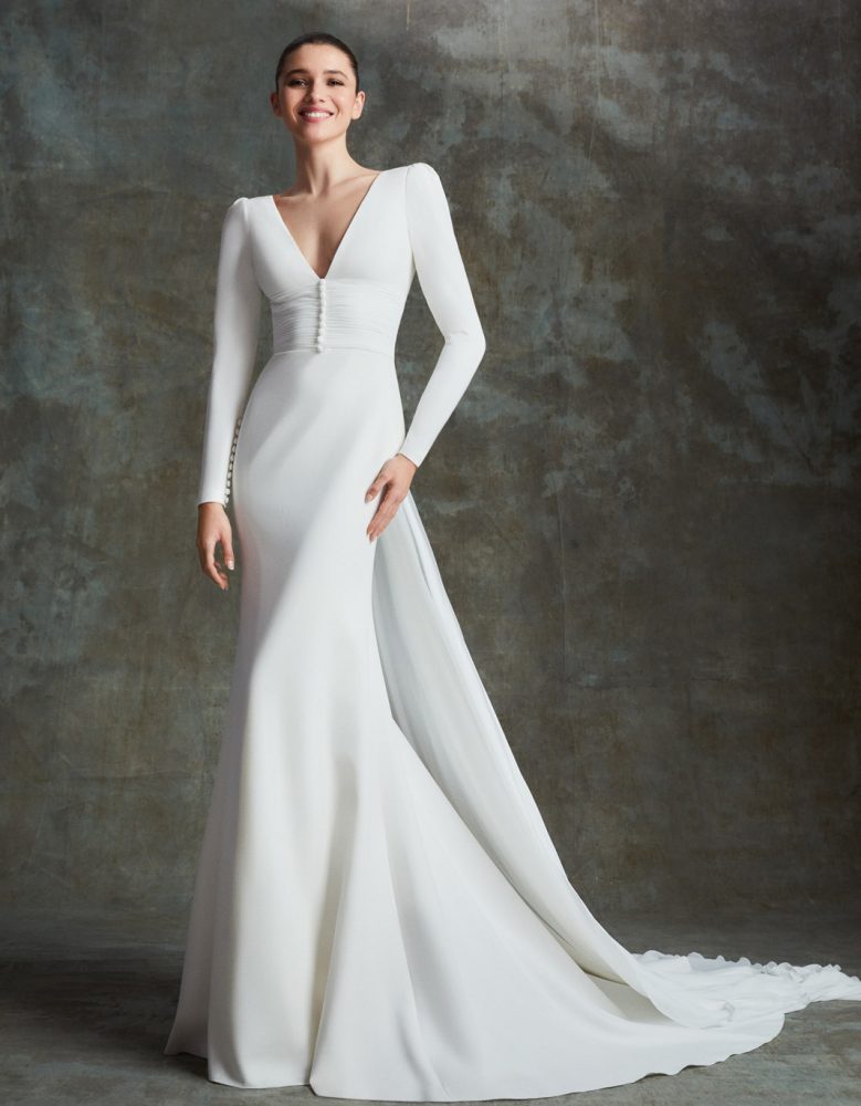 Long Sleeve Modern Gown With Button Detail | Kleinfeld Bridal
