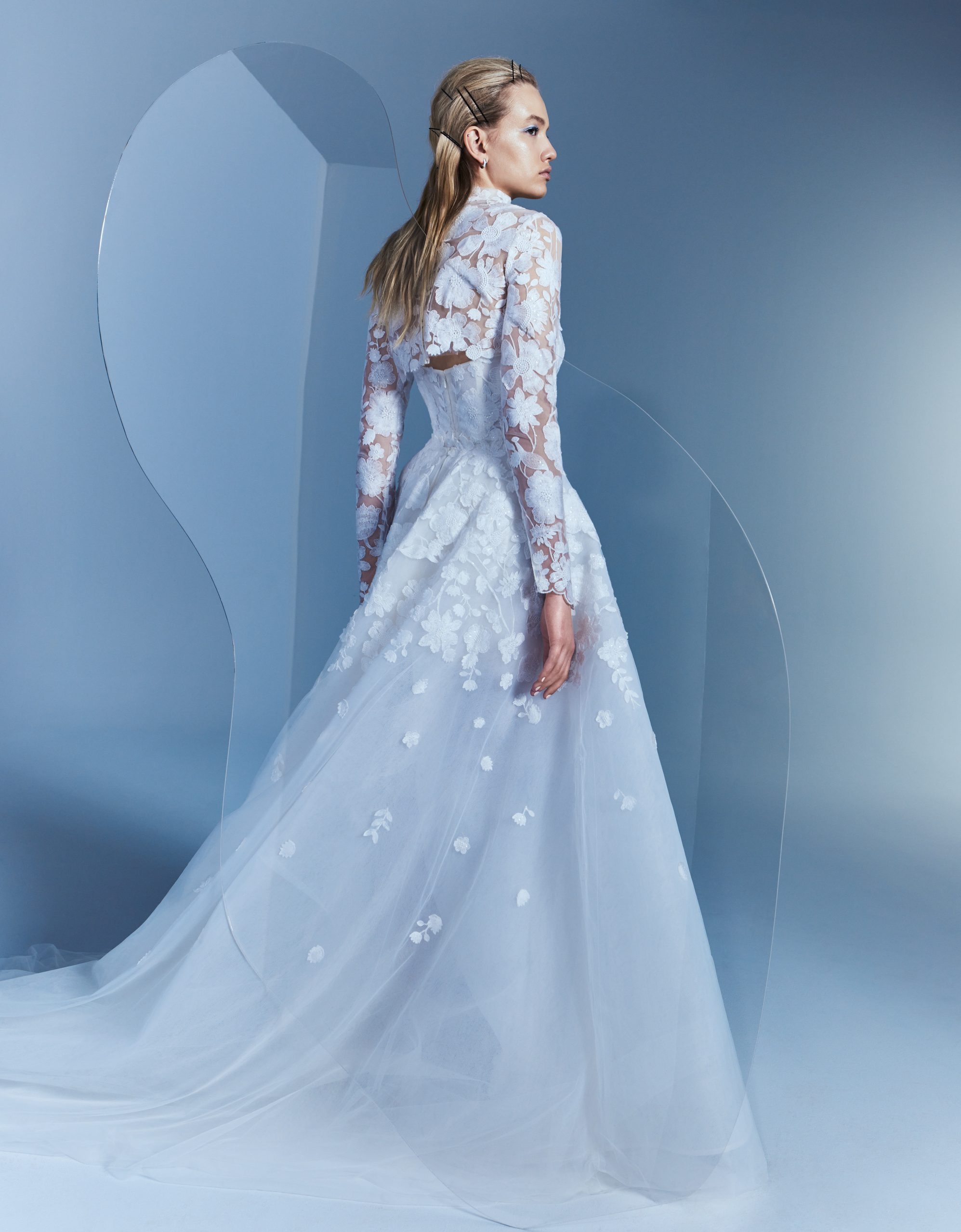 Romantic Convertible High-Necked Long Sleeve Gown | Kleinfeld Bridal