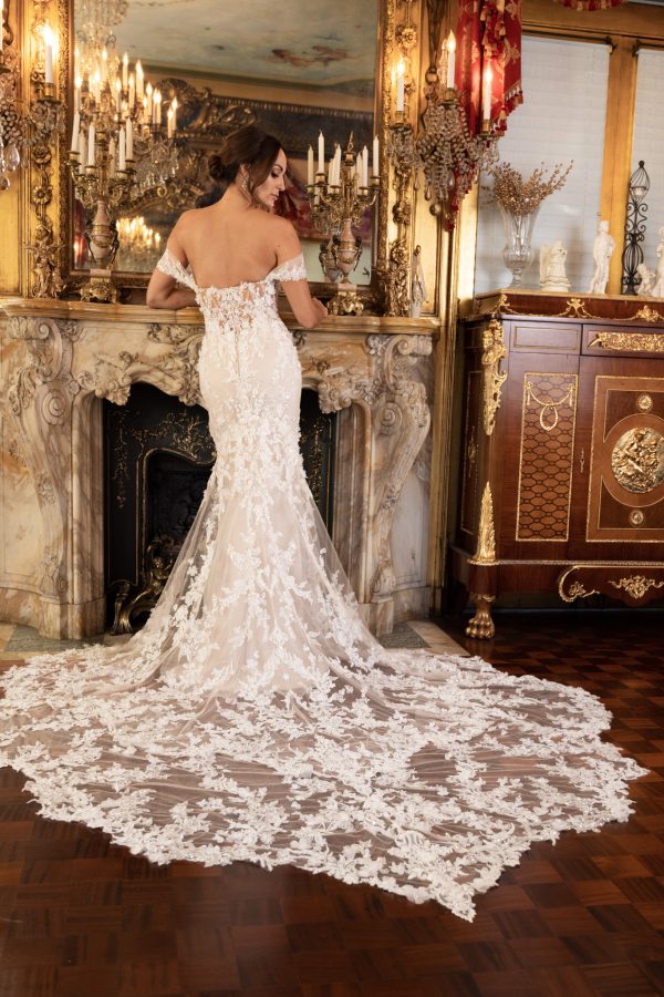 Romantic and Feminine Off-The-Shoulder Lace Fit-and-Flare Wedding Dress by Randy Fenoli - Image 2