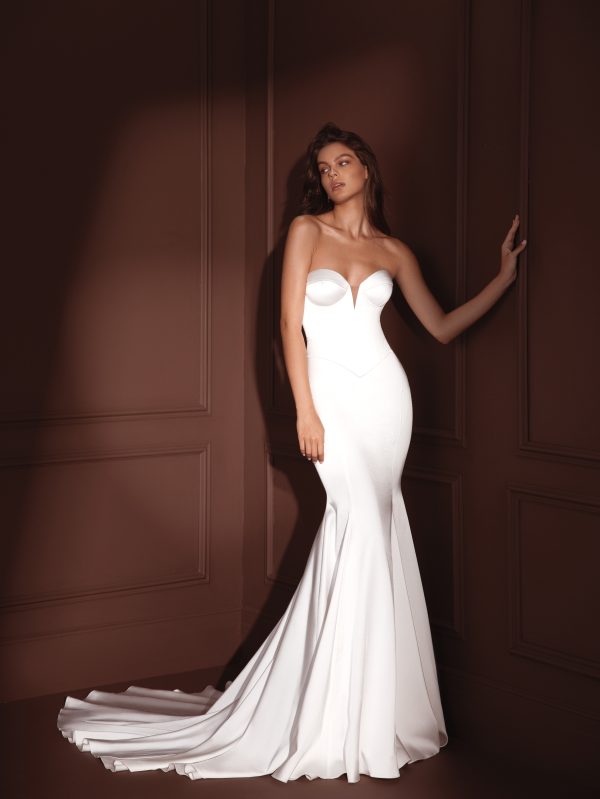 Chic and Simple Satin Fit-and-Flare Wedding Dress by Pnina Tornai - Image 1