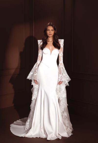 Chic and Simple Satin Fit-and-Flare Wedding Dress by Pnina Tornai - Image 3