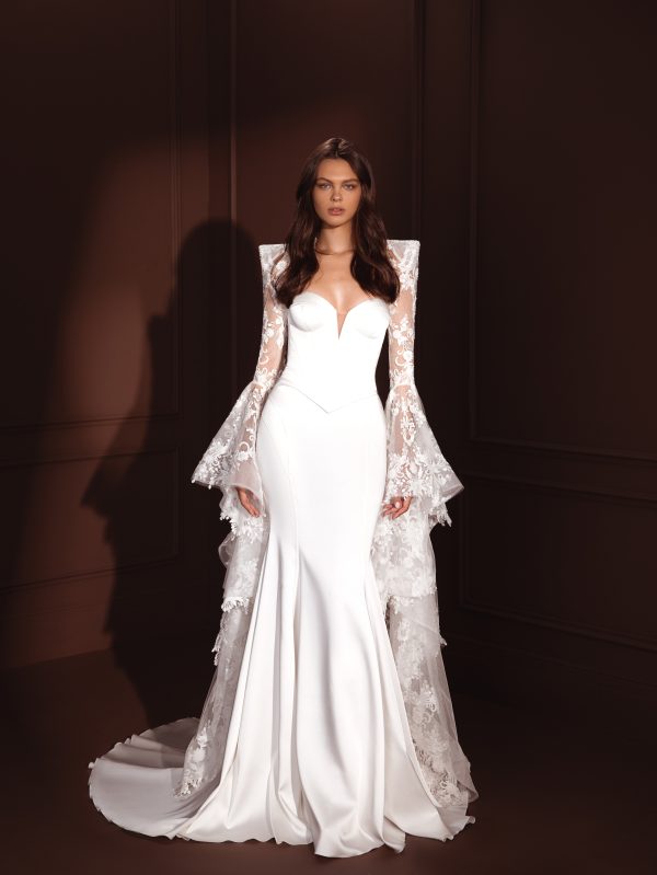 Chic and Simple Satin Fit-and-Flare Wedding Dress by Pnina Tornai - Image 3