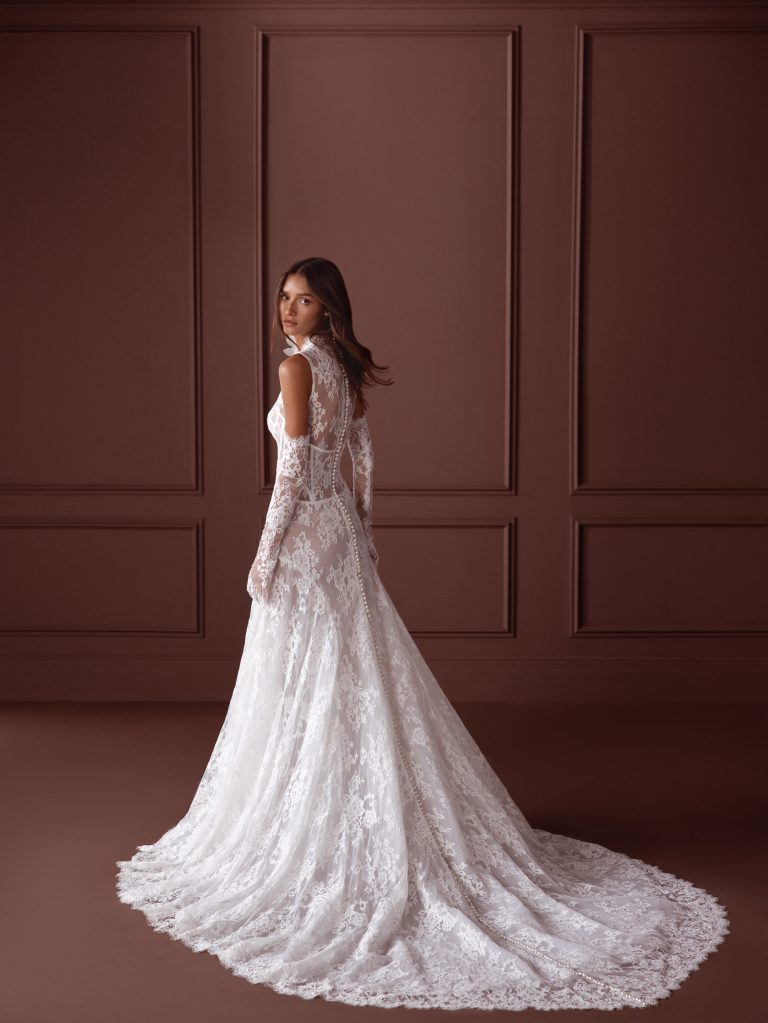 Sleeveless V-neckline Alençon lace gown | Kleinfeld Bridal