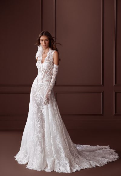 Sheath Illusion Long Sleeves Lace Beach Wedding Dress PW336