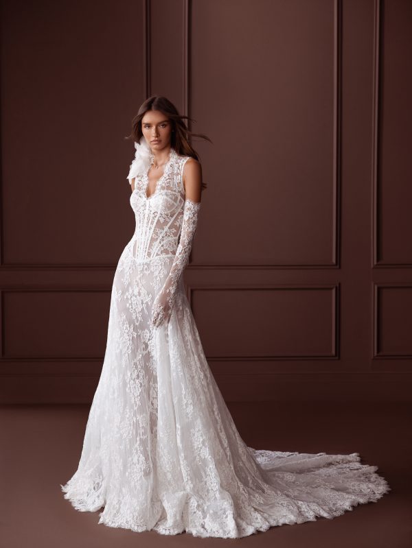 Sleeveless V-Neck Lace A-Line Wedding Dress by Pnina Tornai - Image 1