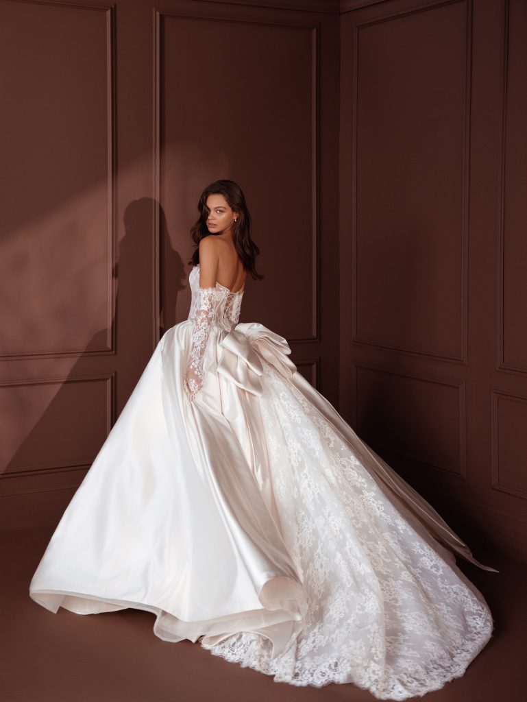 Strapless ballgown with sheer Alençon lace bodice | Kleinfeld Bridal