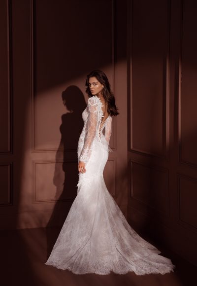 Water-Crystal Embellished Lace Fit-and-Flare Wedding Dress by Pnina Tornai - Image 2