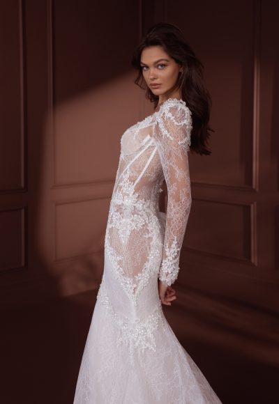 Water-Crystal Embellished Lace Fit-and-Flare Wedding Dress by Pnina Tornai - Image 3