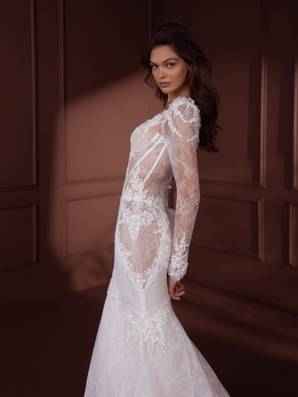 Water-Crystal Embellished Lace Fit-and-Flare Wedding Dress by Pnina Tornai - Image 3