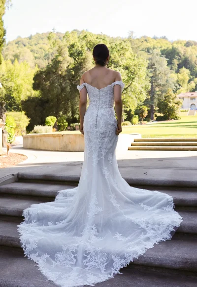 Romantic Off-the-Shoulder Fit-and-Flare Gown by Essense of Australia - Image 2