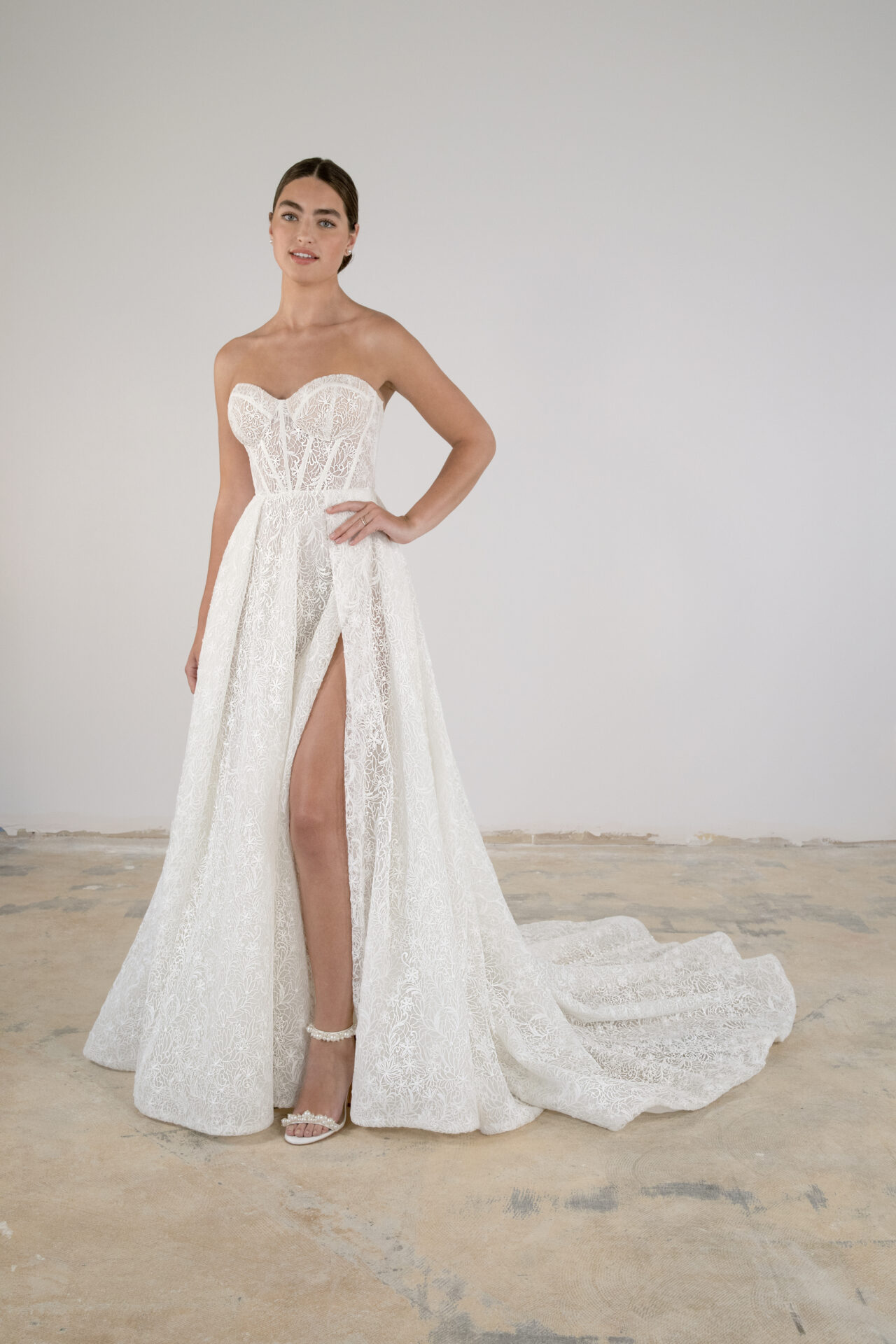 Matte Lace A-Line Gown With Slit