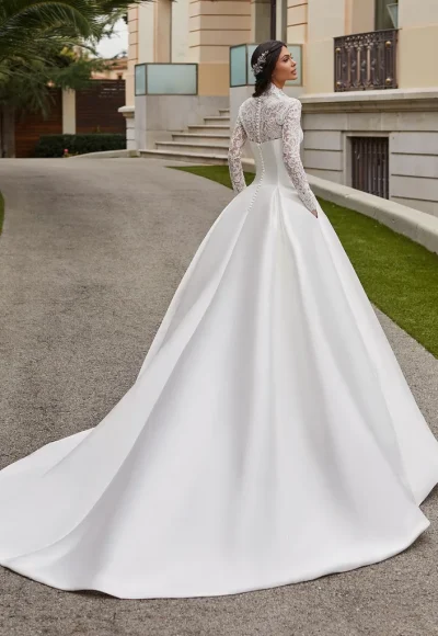 Regal and Timeless Ball Gown With Detachable Long Sleeve Topper by Pronovias - Image 2