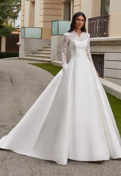 Regal and Timeless Ball Gown With Detachable Long Sleeve Topper by Pronovias - Image 3