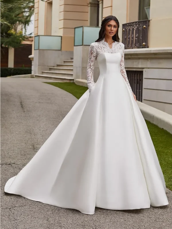 Regal and Timeless Ball Gown With Detachable Long Sleeve Topper by Pronovias - Image 3