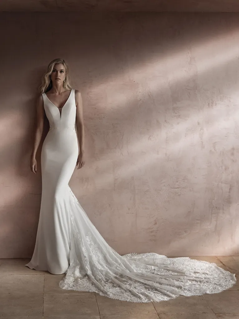 Sleek And Romantic Fit-and-Flare Gown With Illusion Back