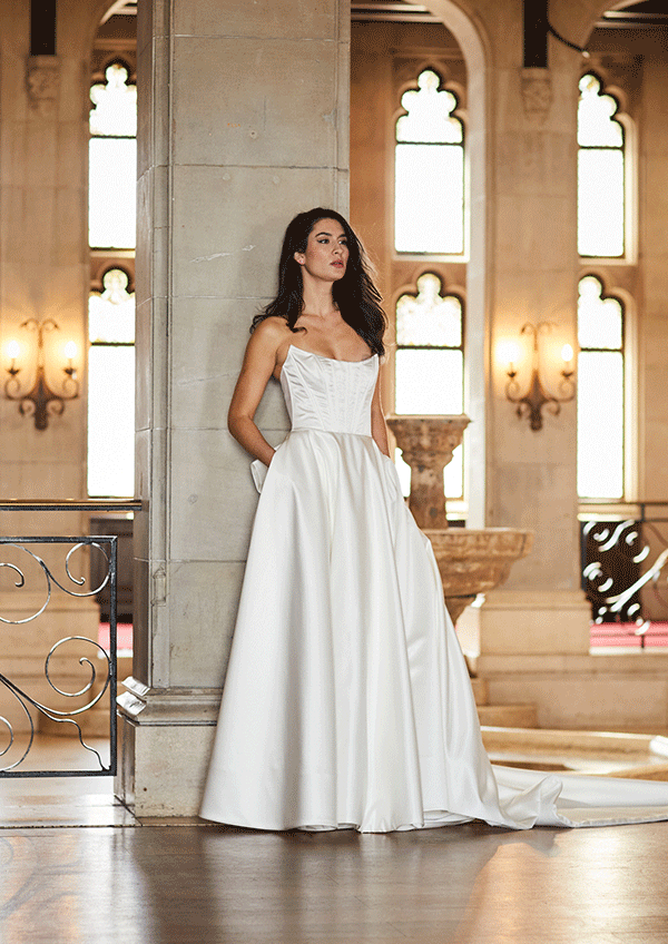 Simple Square-Neck Ruched Sheath Gown