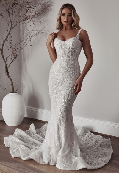 Chic and Sexy Beaded Fit-and-Flare Gown by Blanche Bridal