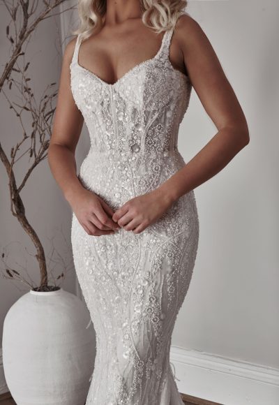 Chic and Sexy Beaded Fit-and-Flare Wedding Dress by Blanche Bridal - Image 3