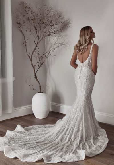 Chic and Sexy Beaded Fit-and-Flare Wedding Dress by Blanche Bridal - Image 2