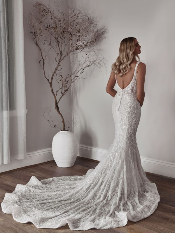 Chic and Sexy Beaded Fit-and-Flare Wedding Dress by Blanche Bridal - Image 2