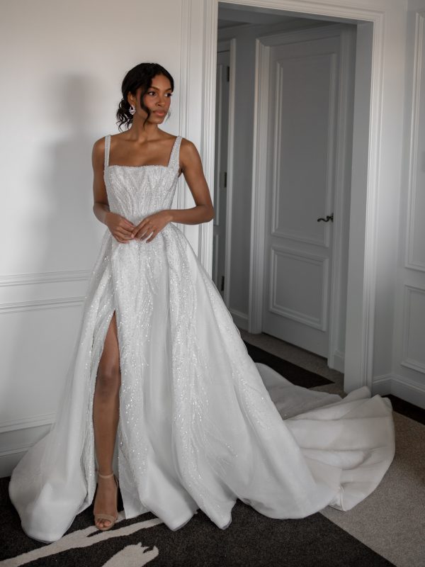 Modern And Dramatic Square-Neck Beaded Ball Gown by Blanche Bridal - Image 1