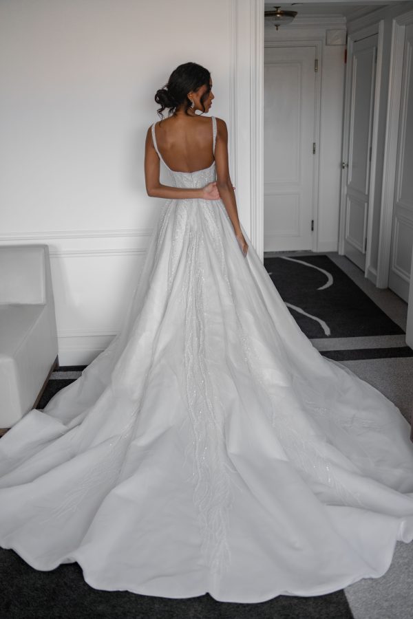 Modern And Dramatic Square-Neck Beaded Ball Gown by Blanche Bridal - Image 3