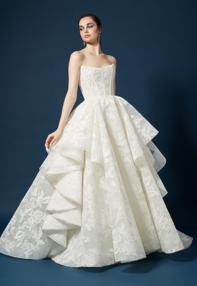 Sleeveless Satin Ball Gown Wedding Dress With French Corset Bodice
