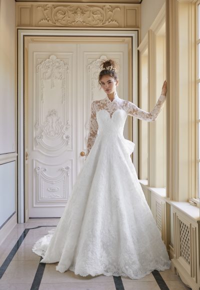 Long Sleeve Ball Gown Wedding Dress with Embellished Illusion