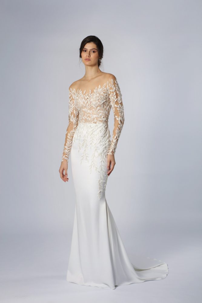 Illusion Long Sleeve Fit-And-Flare Gown | Kleinfeld Bridal