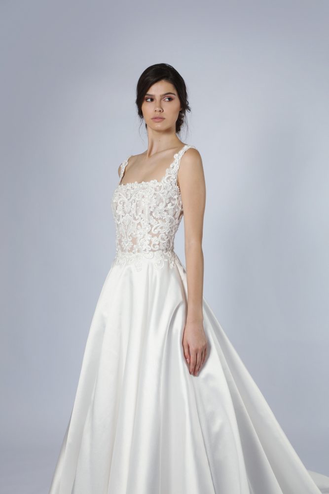 Embroidered Square-Neck A-Line Gown | Kleinfeld Bridal