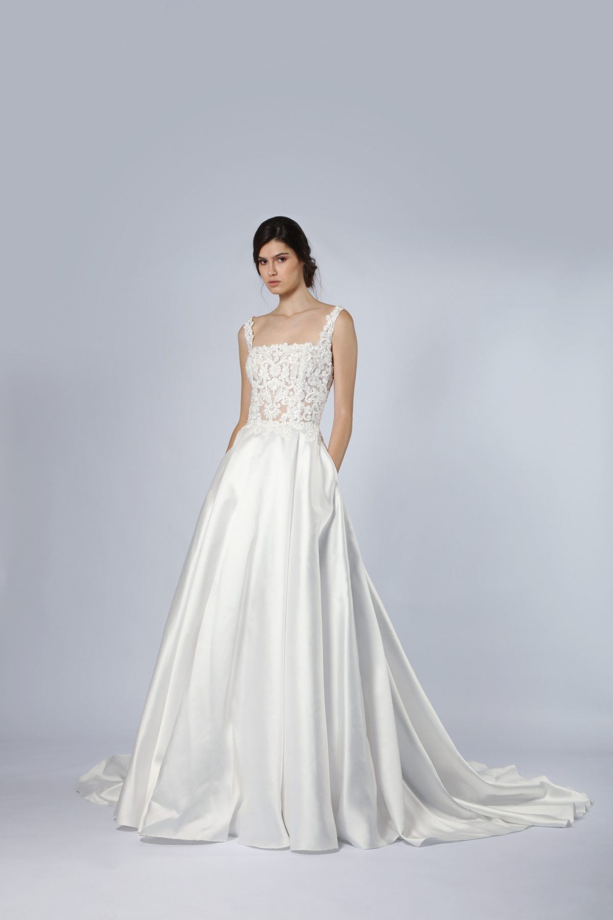 Embroidered Square-Neck A-Line Gown | Kleinfeld Bridal