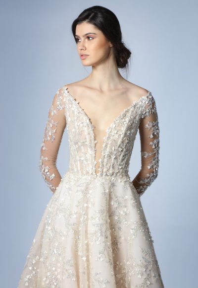 Romantic Illusion Long Sleeve Embroidered A-Line Wedding Dress by Tony Ward - Image 2