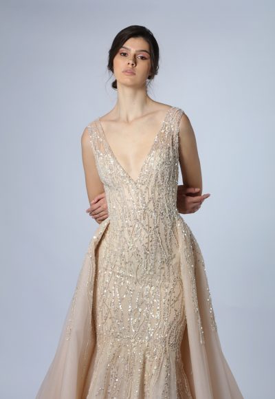 Embroidered V-Neck Fit-and-Flare Wedding Dress With Overskirt by Tony Ward - Image 2