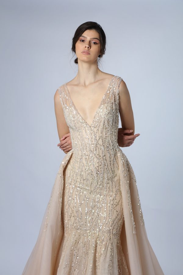 Embroidered V-Neck Fit-and-Flare Wedding Dress With Overskirt by Tony Ward - Image 2