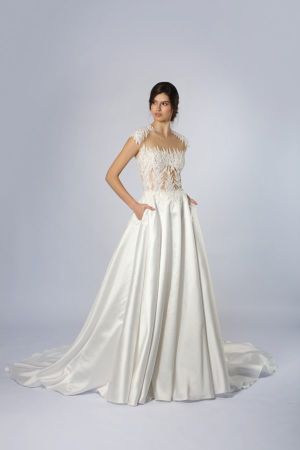 Illusion A-Line Wedding Dress With Silk Skirt by Tony Ward - Image 1