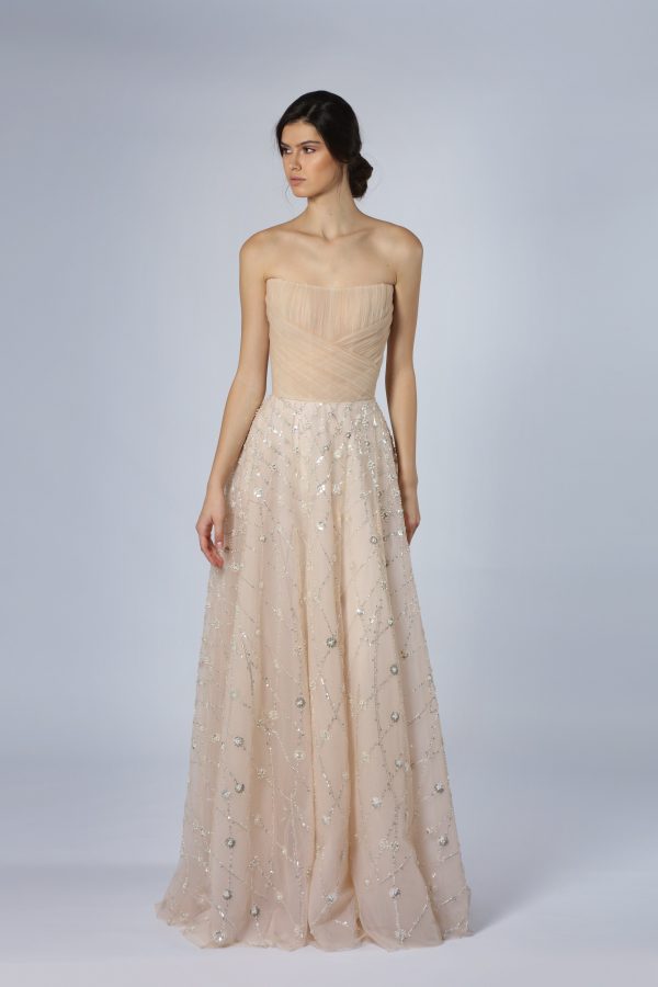 Blush A-Line Wedding Dress With Silver Embroidery by Tony Ward - Image 1