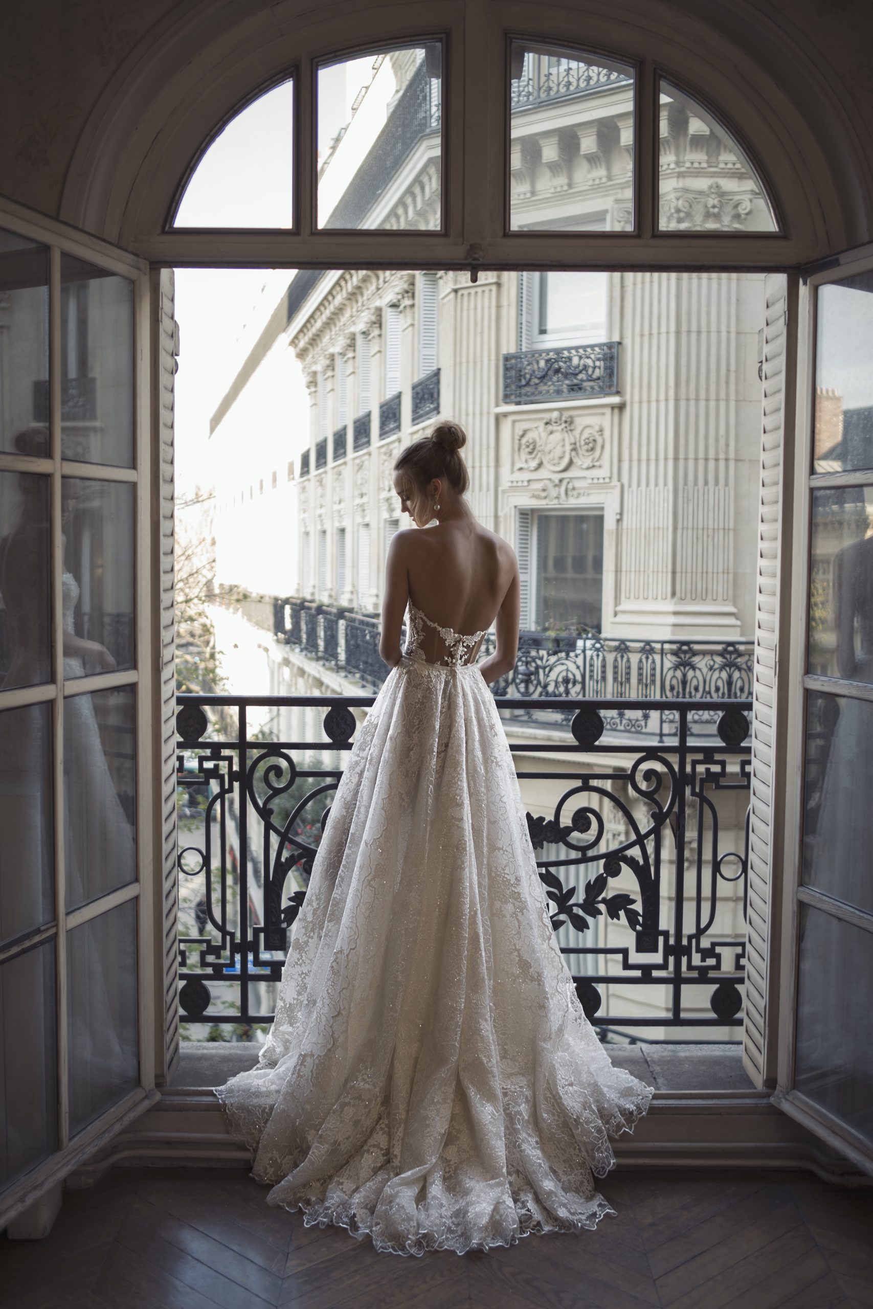 Delicate Lace Fit-and-Flare Gown With Sheer Corset