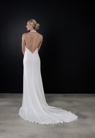 Simple Halter Sheath Wedding Dress With Slit by Martina Liana - Image 2