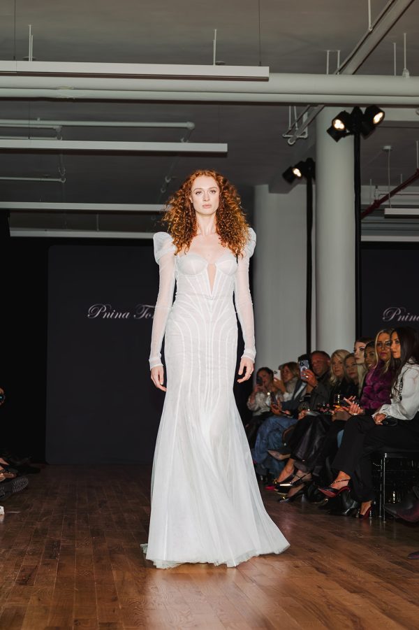 Long Sleeve Crystal Fit-and-Flare Wedding Dress by Pnina Tornai - Image 1