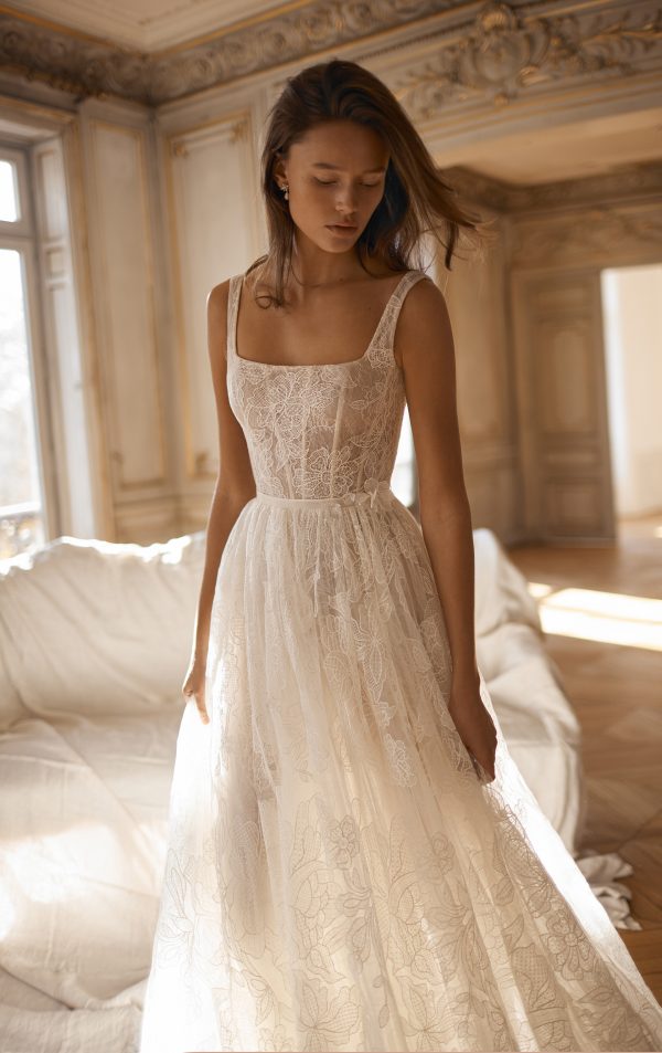 Square Neck Floral A-Line Wedding Dress by Alon Livné - Image 1