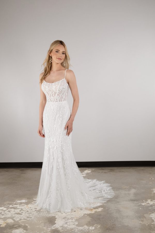 Beaded Lace Fit-and-Flare Wedding Dress With Corset Bodice by Essense of Australia - Image 1