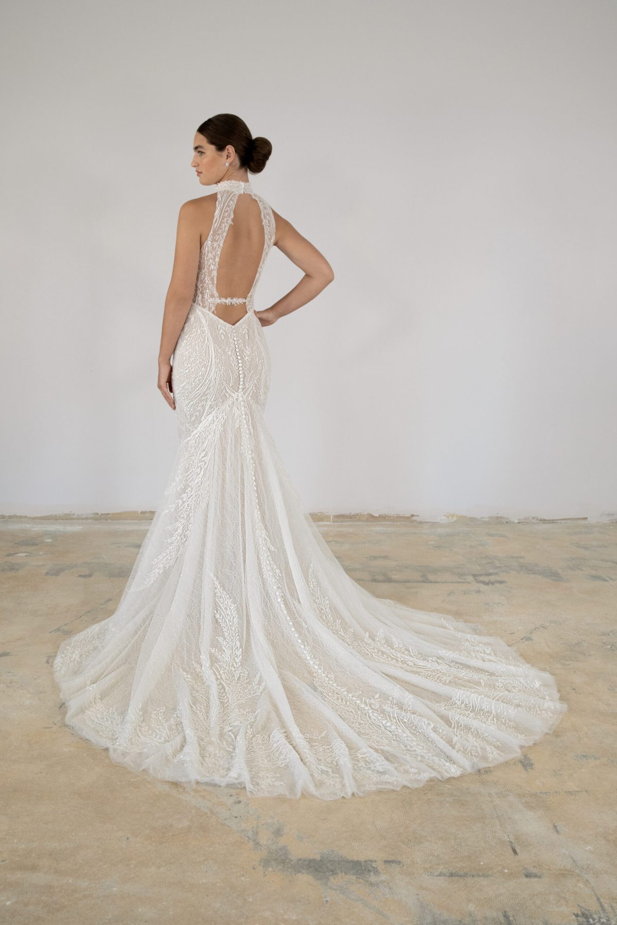 High-Neck Lace Sheath Wedding Dress | Kleinfeld Bridal