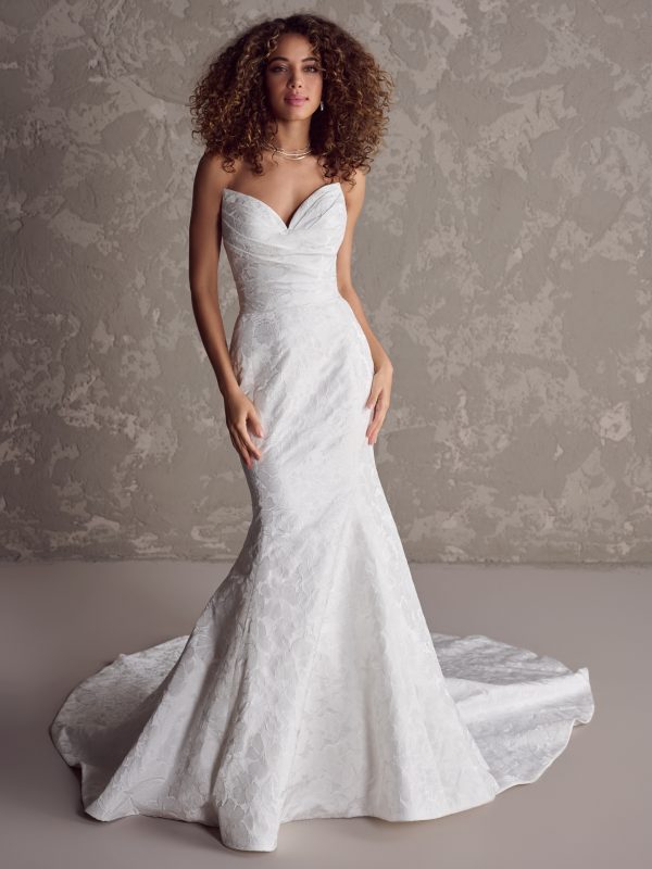 Strapless Jacquard Fit-and-Flare Wedding Dress by Maggie Sottero - Image 1