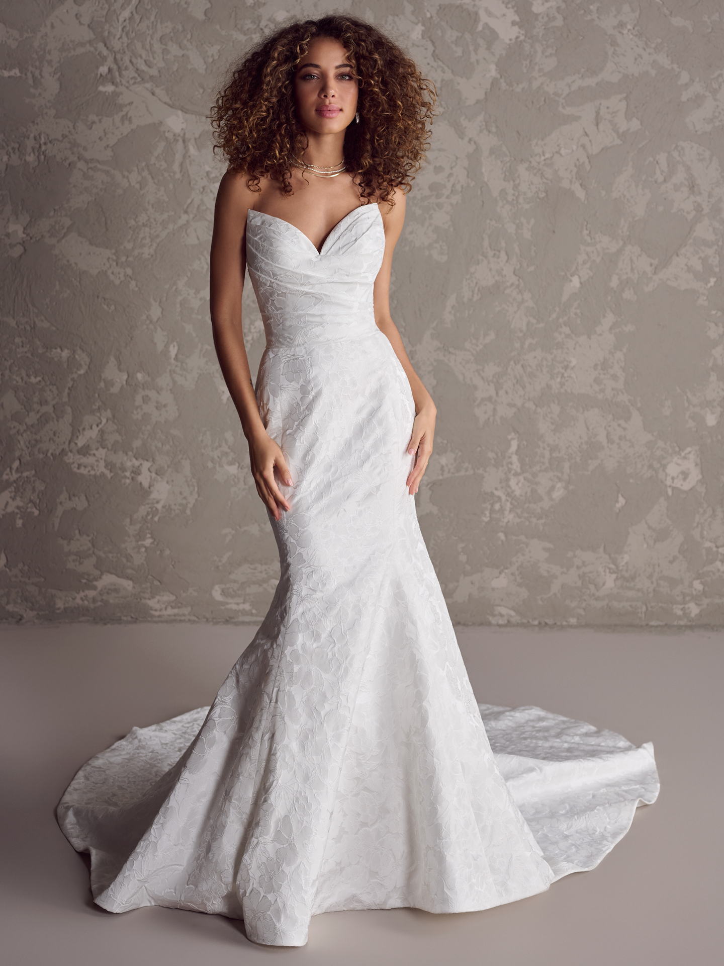 Strapless Jacquard Fit-and-Flare Gown