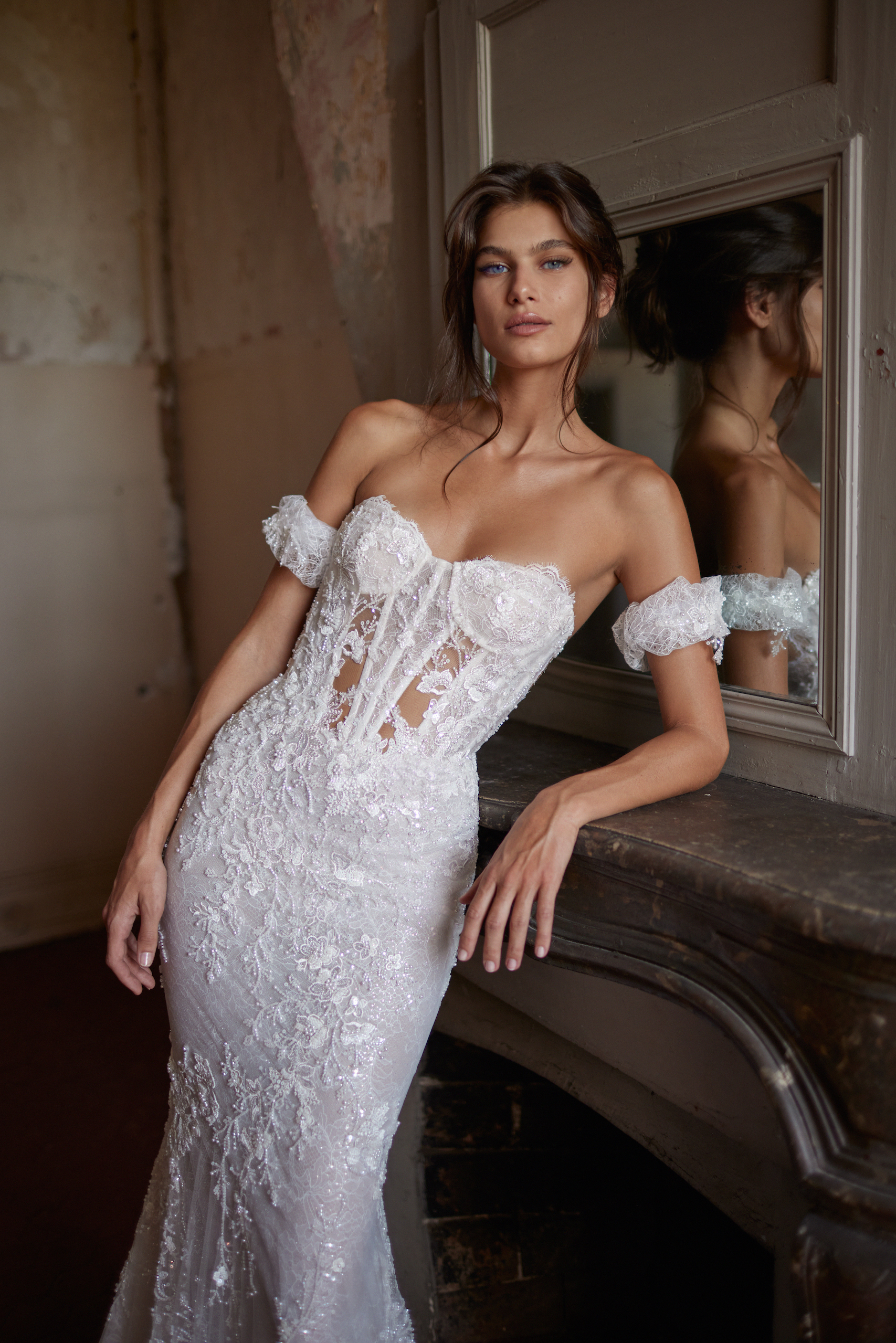 Romantic Lace Fit-and-Flare Gown With Sheer Details