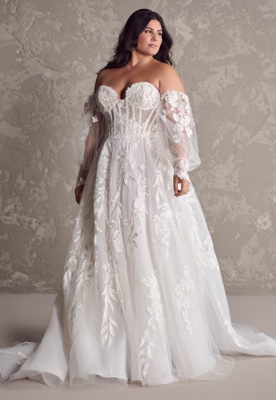 Spaghetti Strap V-neckline Floral Lace A-line Wedding Dress