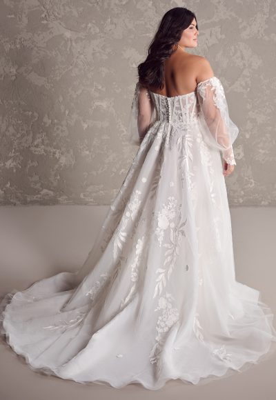 Strapless Floral-Embroidered Tulle A-Line Wedding Dress With Detachable Puff Sleeves by Maggie Sottero - Image 2