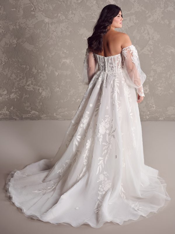 Strapless Floral-Embroidered Tulle A-Line Wedding Dress With Detachable Puff Sleeves by Maggie Sottero - Image 2