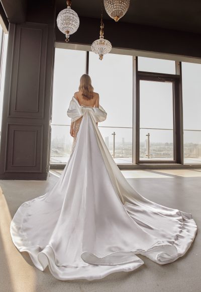 Corset Fit-and-Flare Wedding Dress With Cape by Tal Kedem Bridal Couture - Image 4